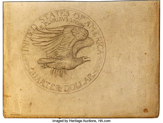 650x489 Preliminary Macneil Sketch For The Reverse Of The Standing Liberty - Quarter Sketch