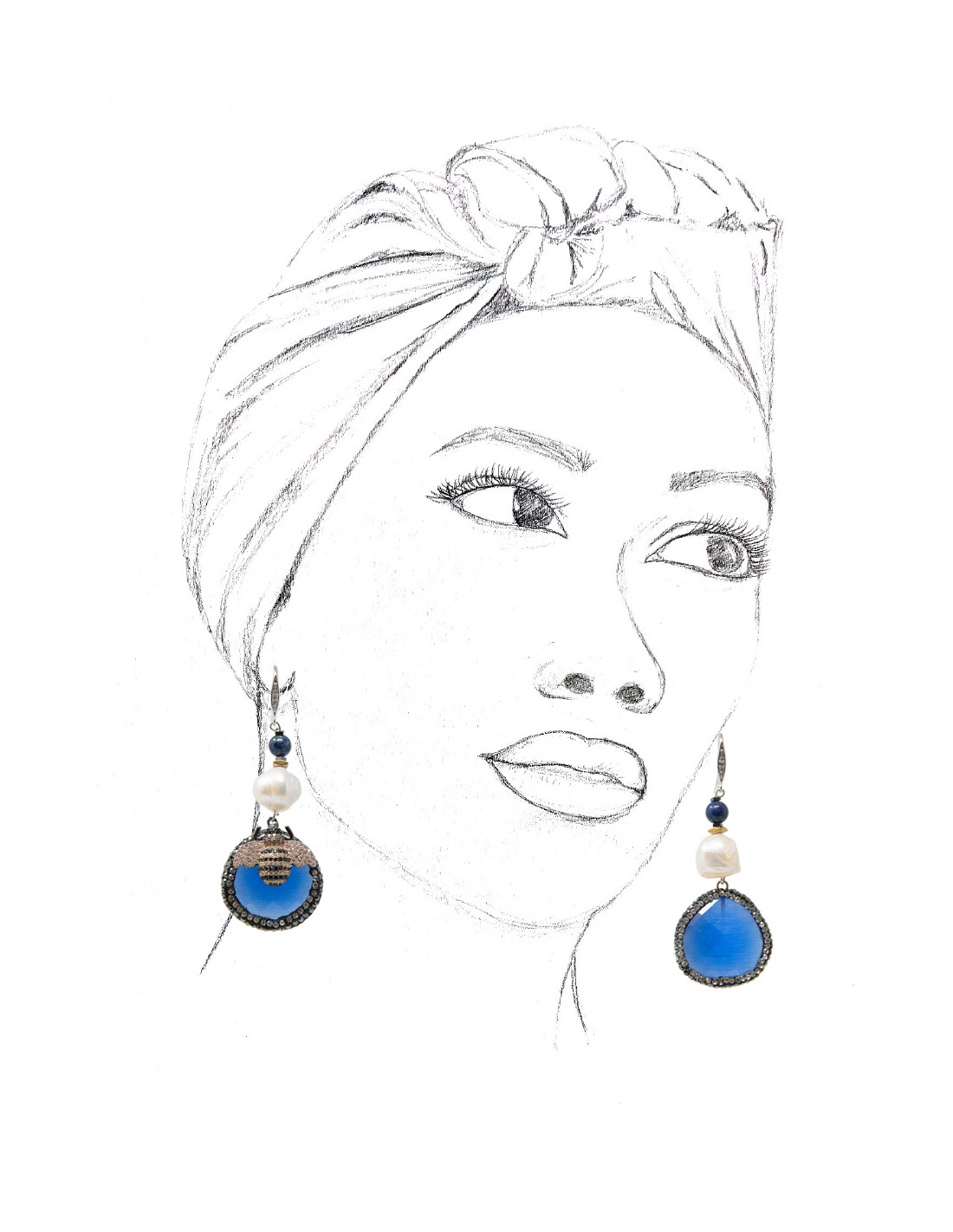 1100x1422 Luxury Stylish Impressive Sparkling Long Earrings With Semi - Queen Bee Sketch