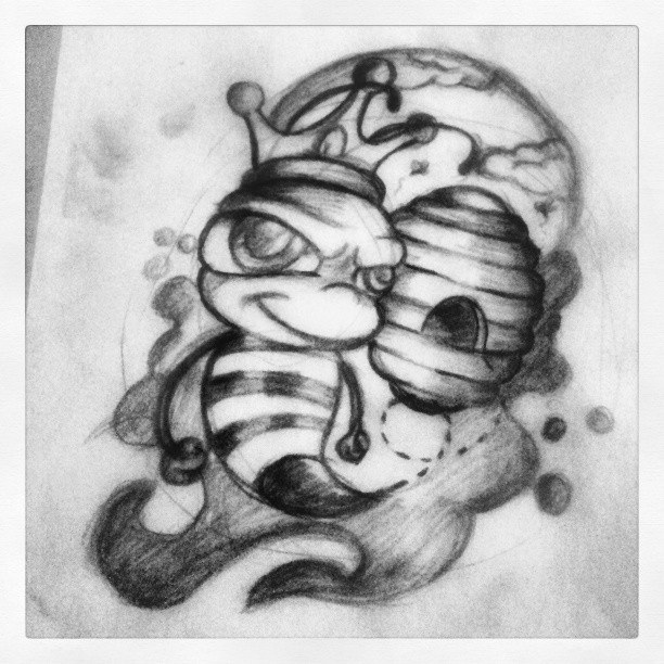 612x612 Queen Bee And Hive Tattoo Sketch - Queen Bee Sketch
