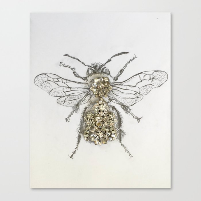 700x700 Rhinestone Queen Bee Mixed Media Art Print Canvas Print By - Queen Bee Sketch