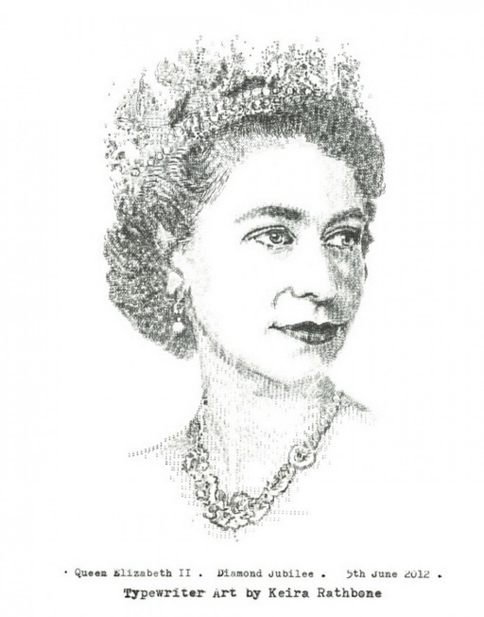 950x1209 Keira Rathbone Typewriter Artist Unusual - Queen Elizabeth Sketch