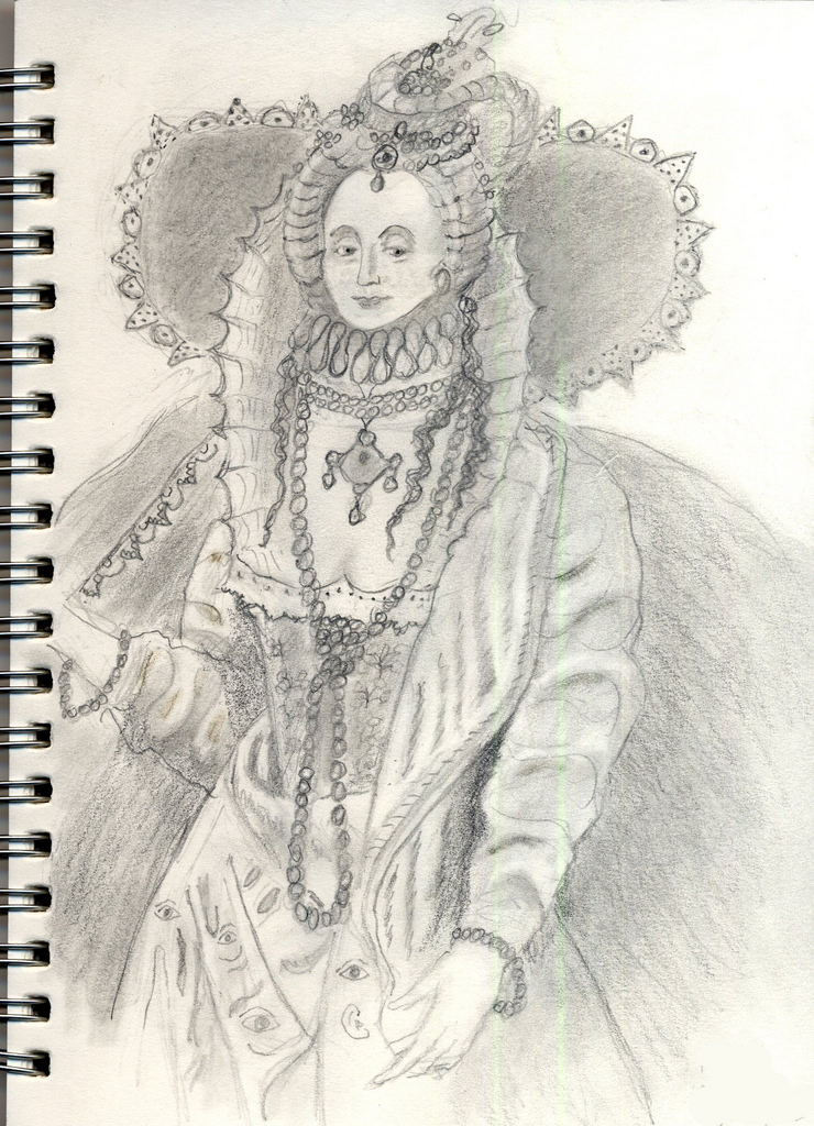 740x1024 Queen Elizabeth I Pencil Sketch Done On Bumpy, Amtrak - Queen Elizabeth Sketch