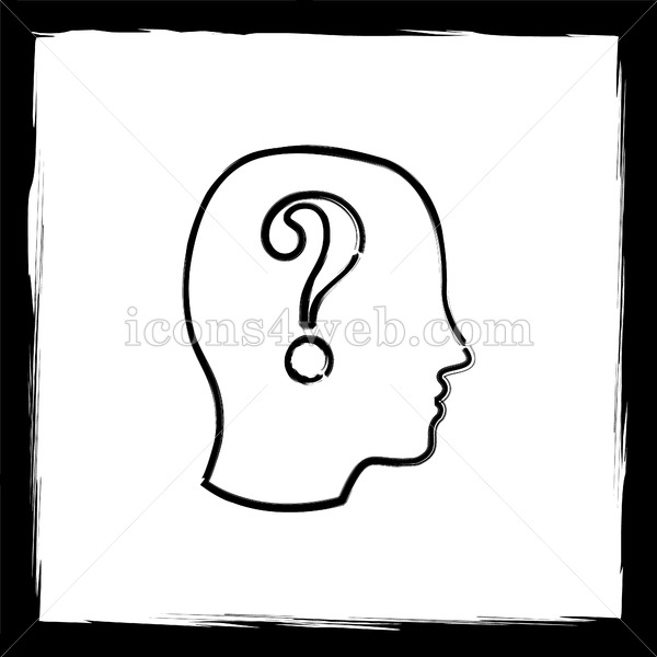 600x600 Human Head With Question Mark Sketch Icon. - Question Mark Sketch