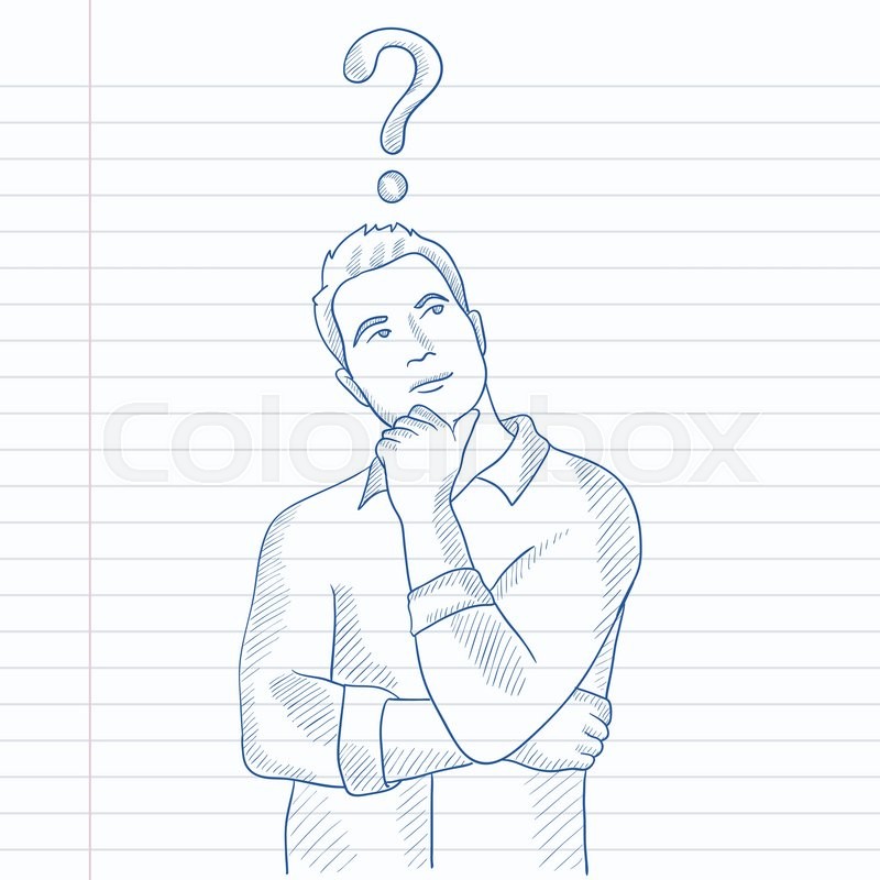 800x800 Businessman With Question Mark Above His Head. Hand Drawn Vector - Question Sketch