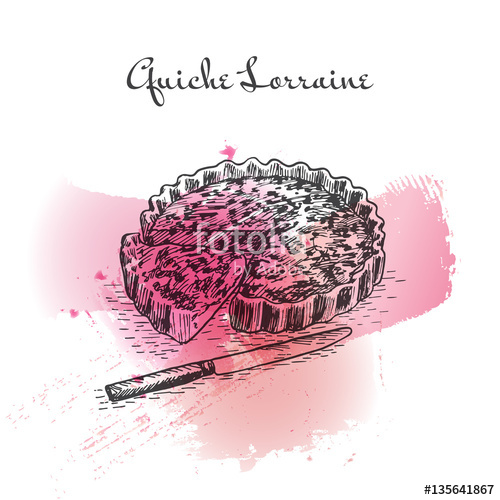 500x500 Quiche Lorraine Watercolor Effect Illustration. Stock Image And - Quiche Sketch