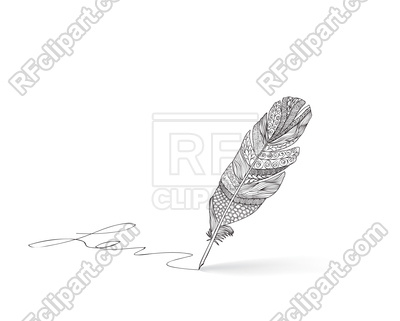 400x321 Native Mexican Ornament Feather Pen Writing Vector Image Vector - Quill Pen Sketch