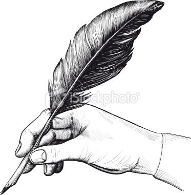 373x380 Vintage Drawing Of Hand With A Feather Pen In Style Of An - Quill Pen Sketch