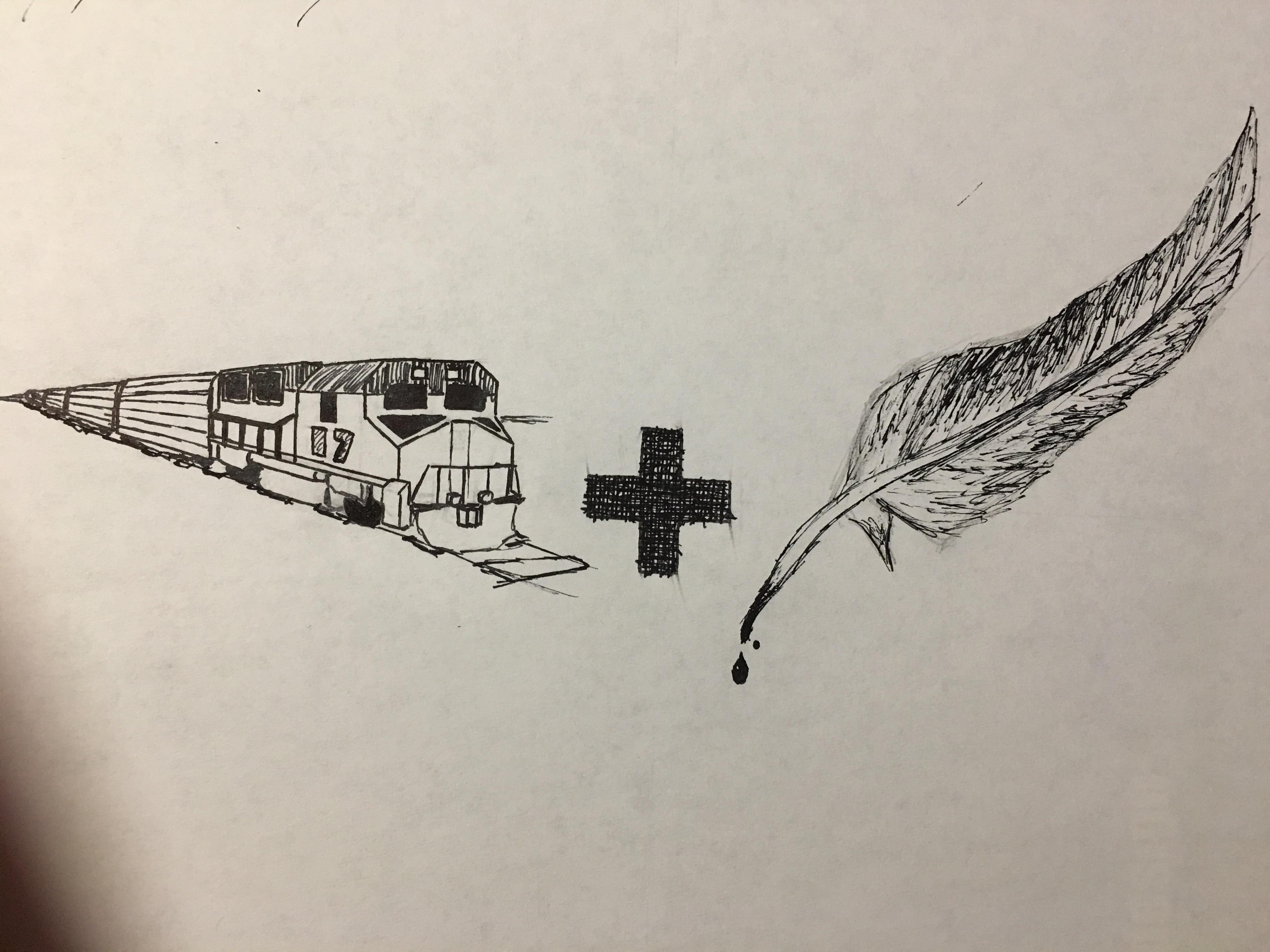 4032x3024 Inktober Train Quill Drawing - Quill Sketch