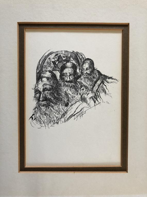 570x760 Jewish Art Louis Spiegel Original Ink Sketch Drawing 3 Rabbi Etsy - Rabbi Sketch
