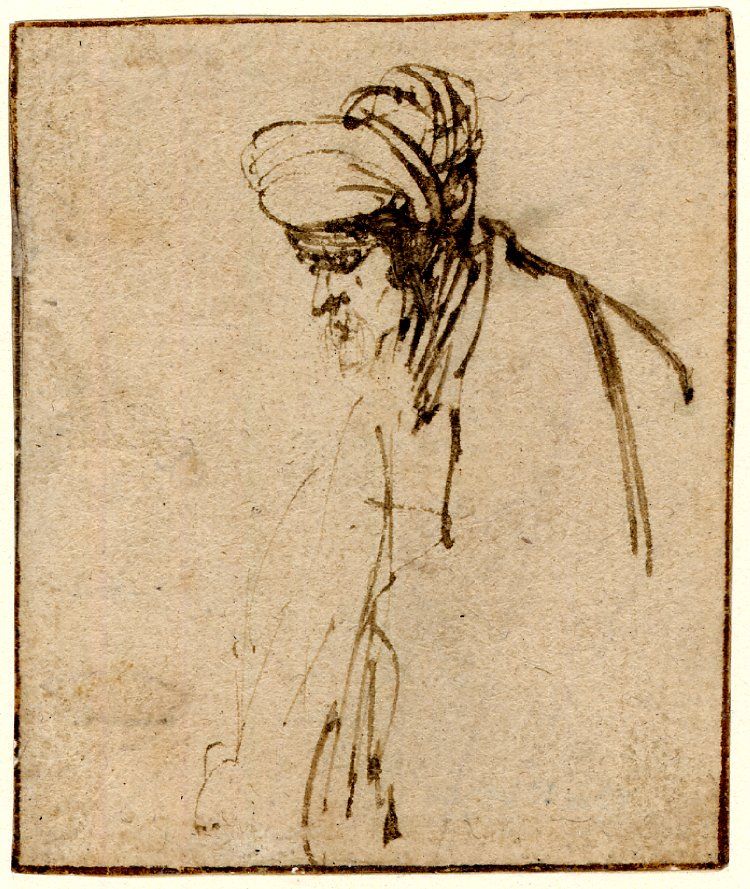 750x889 Rembrandt, , Sketch Of A Rabbi Hl, Turned To L. C.1628 9, Pen And - Rabbi Sketch