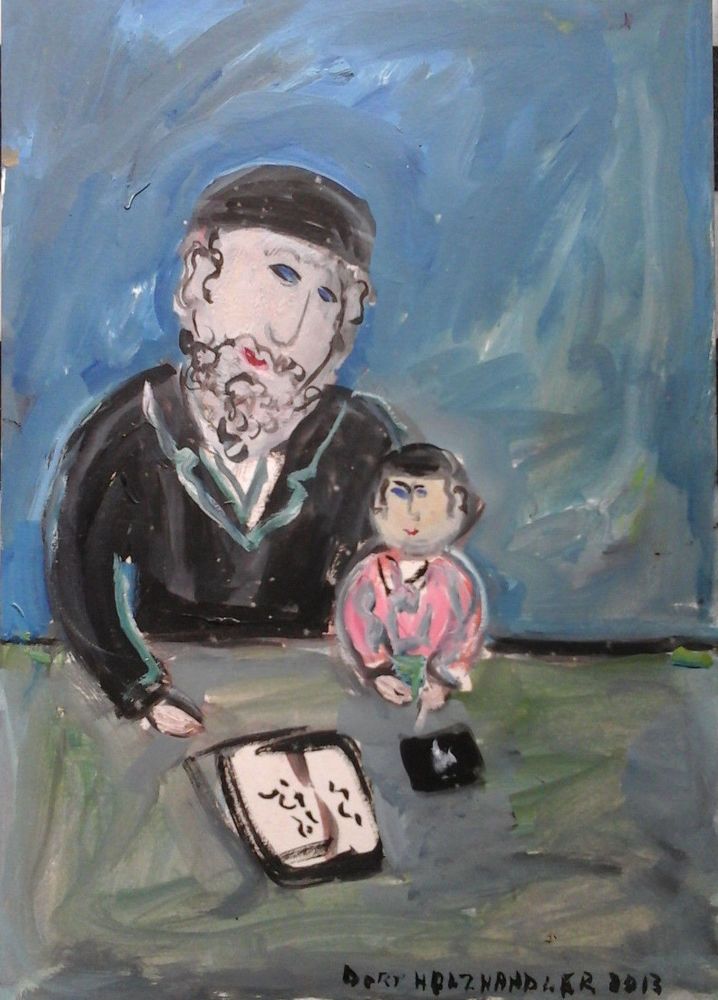 718x1000 Dora Holzhandler Original Oil Sketch On Board Rabbi Teaching The - Rabbi Sketch