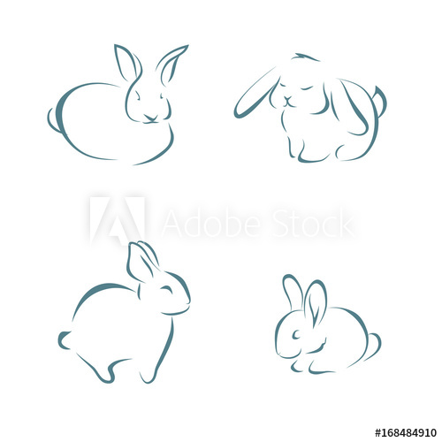 500x500 Image Of Rabbits On White Background, Outline, Sketch, Vector - Rabbit Outline Sketch