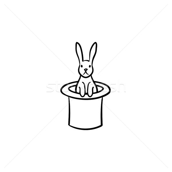 600x600 Rabbit In A Magician Hat Hand Drawn Sketch Icon. Vector - Rabbit Outline Sketch