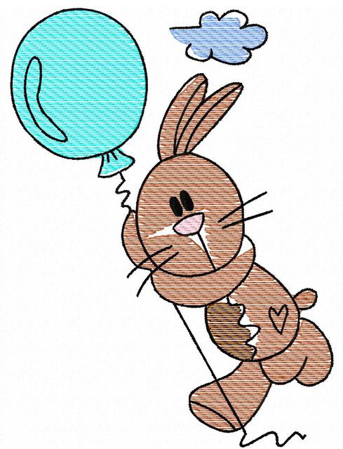 489x640 Bunny With Balloon Sketch Embroidery Design - Rabbit Sketch Images