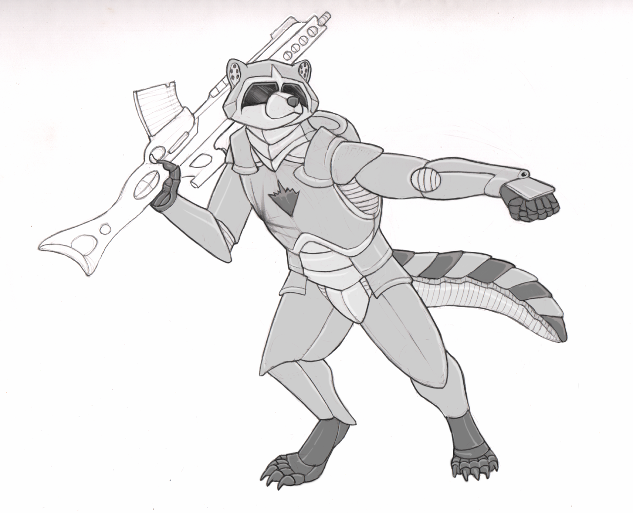 1280x1037 Power Armored Raccoon Sketch Weasyl - Raccoon Sketch