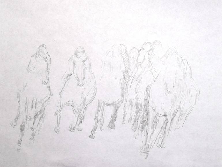 770x578 Horse Race 3 Drawing By Adnan Yunus Saatchi Art - Race Sketch