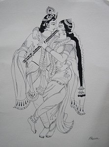 222x300 Radha Krishna Drawing By Prasuna Ravindran - Radha Krishna Sketch