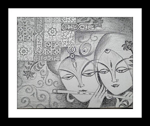 300x252 Krishna Radha Drawings Fine Art America - Radha Krishna Sketch