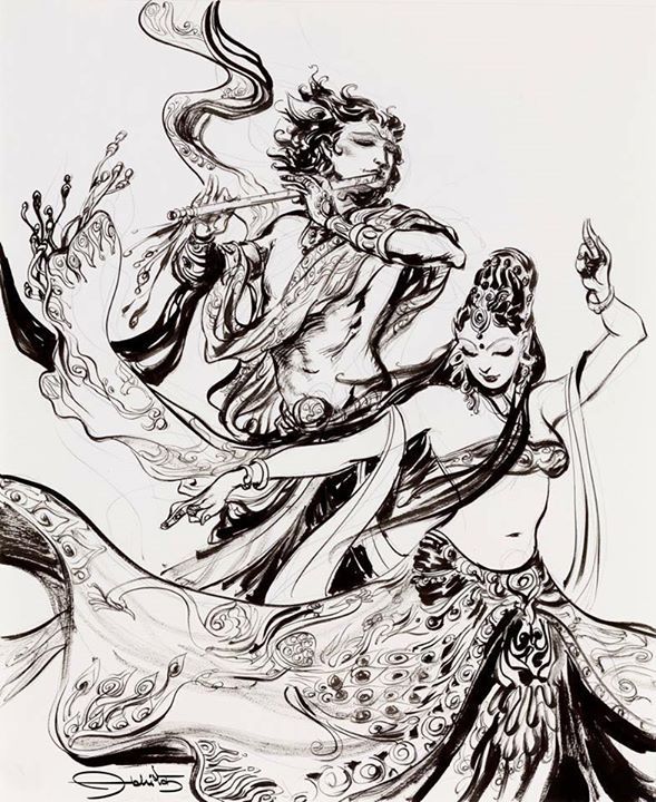 589x720 Radha Krishna, Sketch By Abhiart. Bhakti - Radhe Krishna Sketch