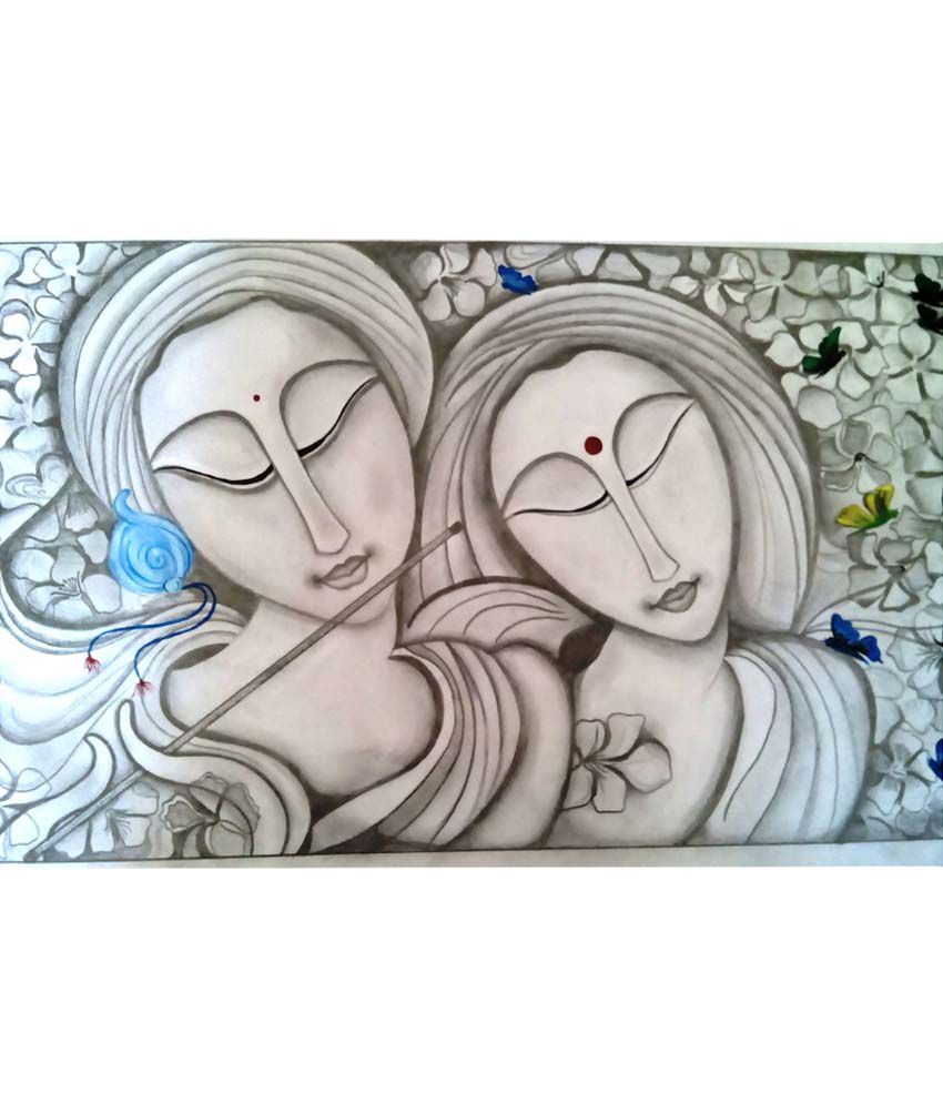 850x995 Art4you White Radhe Krishna Sketch Buy Art4you White Radhe - Radhe Krishna Sketch