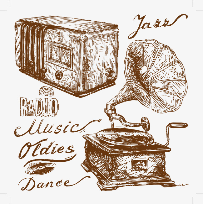 650x651 Sketch Retro Phonograph Radio Vector, Sketch Vector, Retro Vector - Radio Sketch