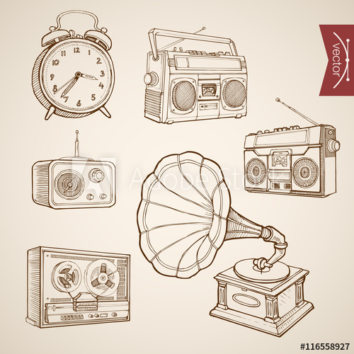 500x500 Engraving Vintage Drawn Vector Music Sound Tape Radio Sketch - Radio Sketch