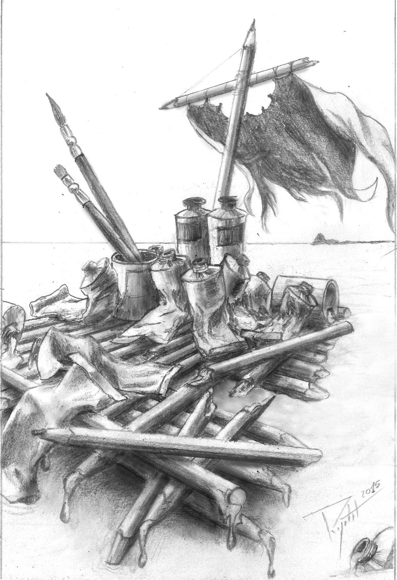 1307x1910 The Raft Of Freedom (Sketch) Le Radeau De La - Raft Sketch