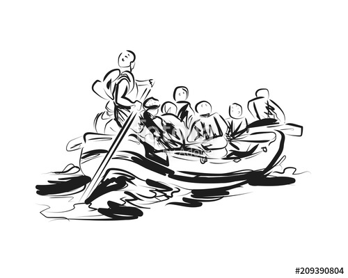500x400 Vector Sketch Of People On A Raft Stock Image And Royalty Free - Raft Sketch