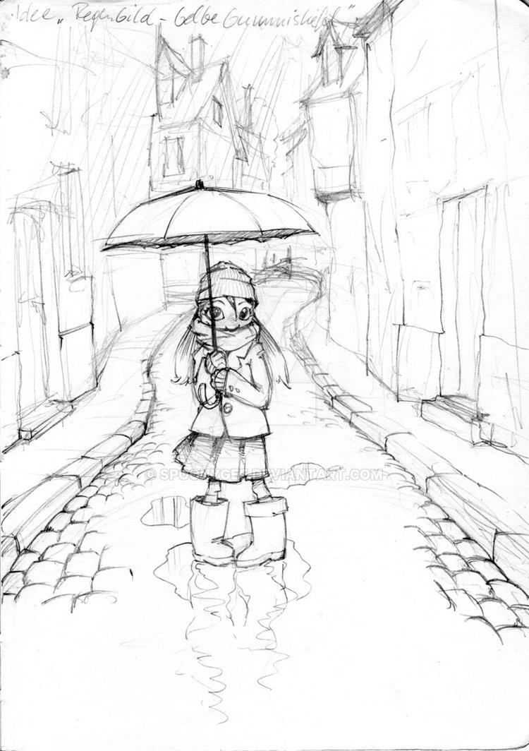 750x1064 Girl With Rainboots Rough Sketch By Spoonygee - Rain Boots Sketch