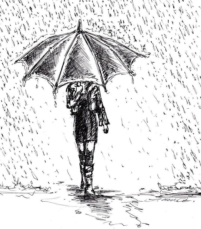 838x953 Girl In Rain Drawing Art Ideas Drawings, Art And Rain - Rain Sketch