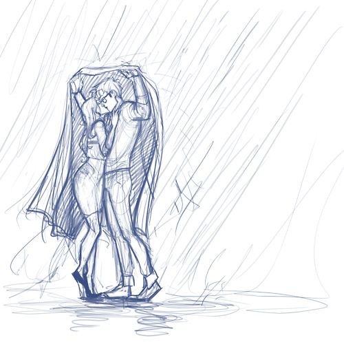 500x497 Kissing In The Rain Lt3 Drawing Drawings, Sketches - Rain Sketch