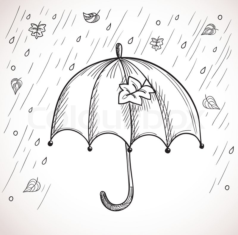 800x790 Sketch Of An Umbrella In The Rain Stock Vector Colourbox - Rain Sketch