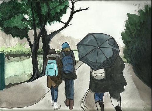 500x364 Watercolor Of A Rainy Day In Bath English Theater And Literature - Rainy Day Sketch