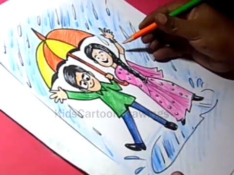 480x360 How To Draw Rainy Season Drawing For Kids Step By Step - Rainy Day Sketch For Kids