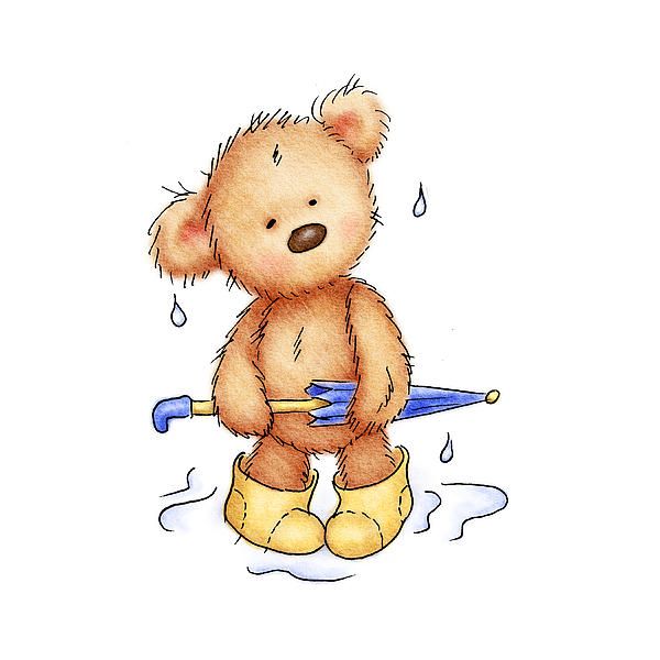 600x600 Teddy Bear With Umbrella Canvas Print Canvas Art By Anna - Rainy Day Sketch For Kids