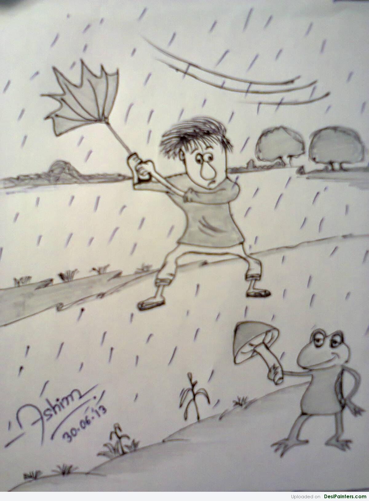 1200x1630 Pencil Sketch Of A Rainy Day - Rainy Season Sketch