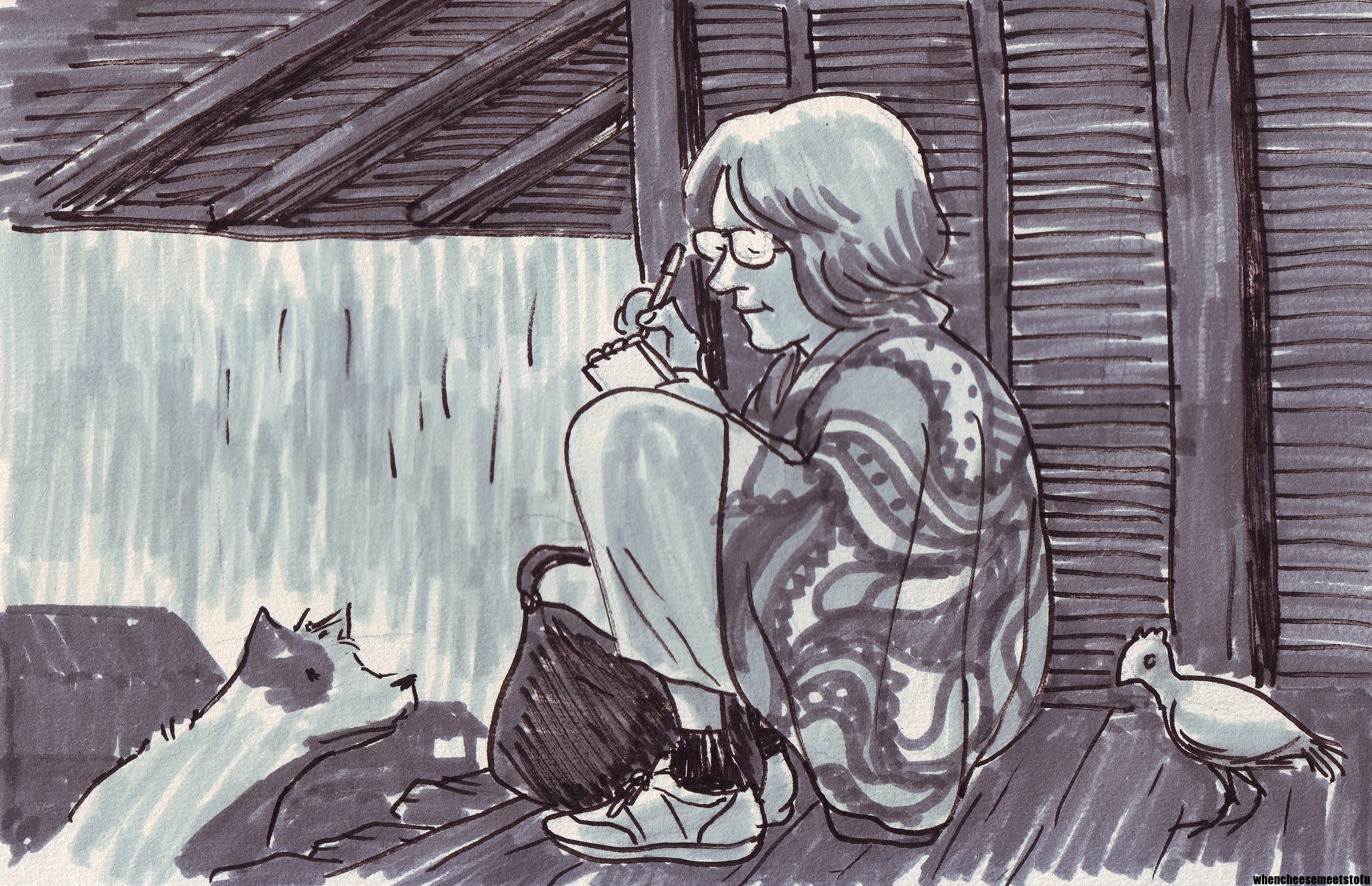 3091x1996 Rainy Season When Cheese Meets Tofu - Rainy Season Sketch