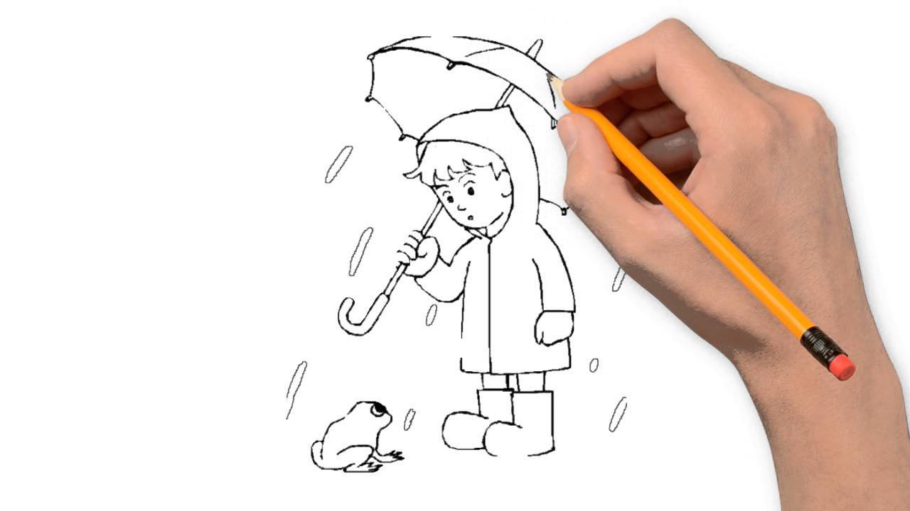 1280x720 Drawn Rain Pencil Drawing - Rainy Season Sketch