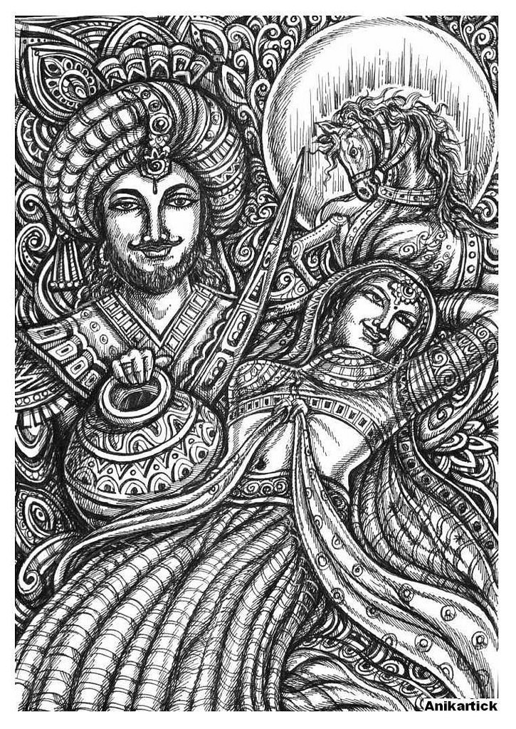 725x1024 Rajasthani Paintings Art Of Rajasthan Pen Drawings - Rajasthani Sketch