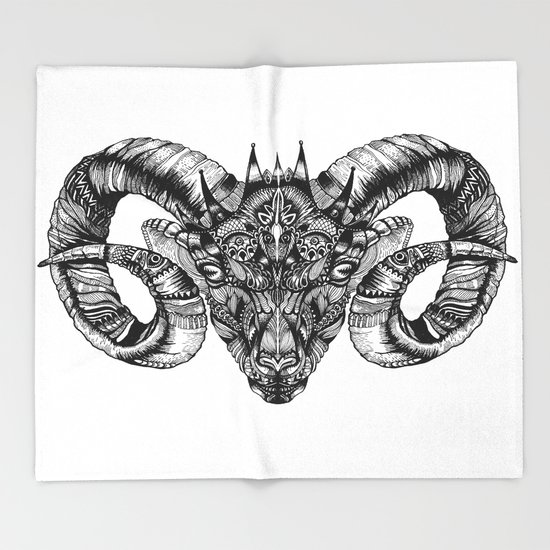 550x550 Zentangle Aries (Ram Head) Throw Blanket By Sinnanyan Society6 - Ram Head Sketch