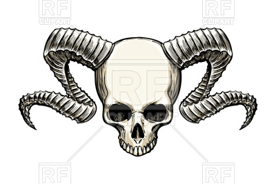 400x267 Human Skull With Ram Horns Sketch Vector Image Vector Artwork Of - Ram Sketch