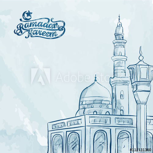500x500 Watercolor Mosque Sketch Ramadan Kareem Greeting Background - Ramadan Sketch