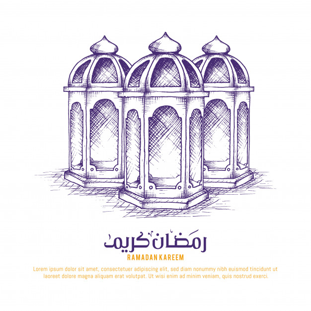 626x626 Lantern Sketch Ramadan Background Vector Premium Download - Ramadan Sketch