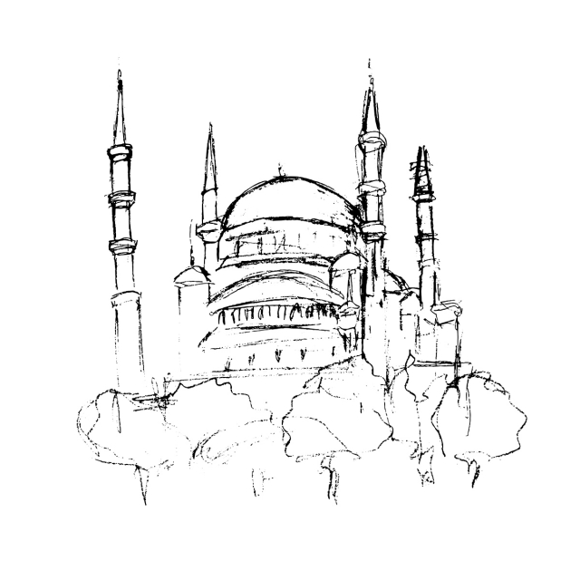 640x640 Mosque Tower Building Sketch In Black, Ramadan, Kareem, Islam Png - Ramadan Sketch