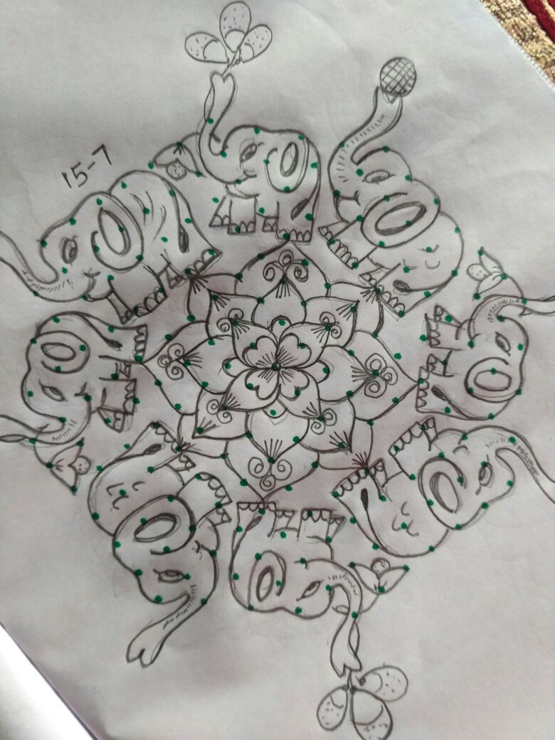 780x1040 One More Elephant Rangoli.... Muggulu Rangoli - Rangoli Sketch