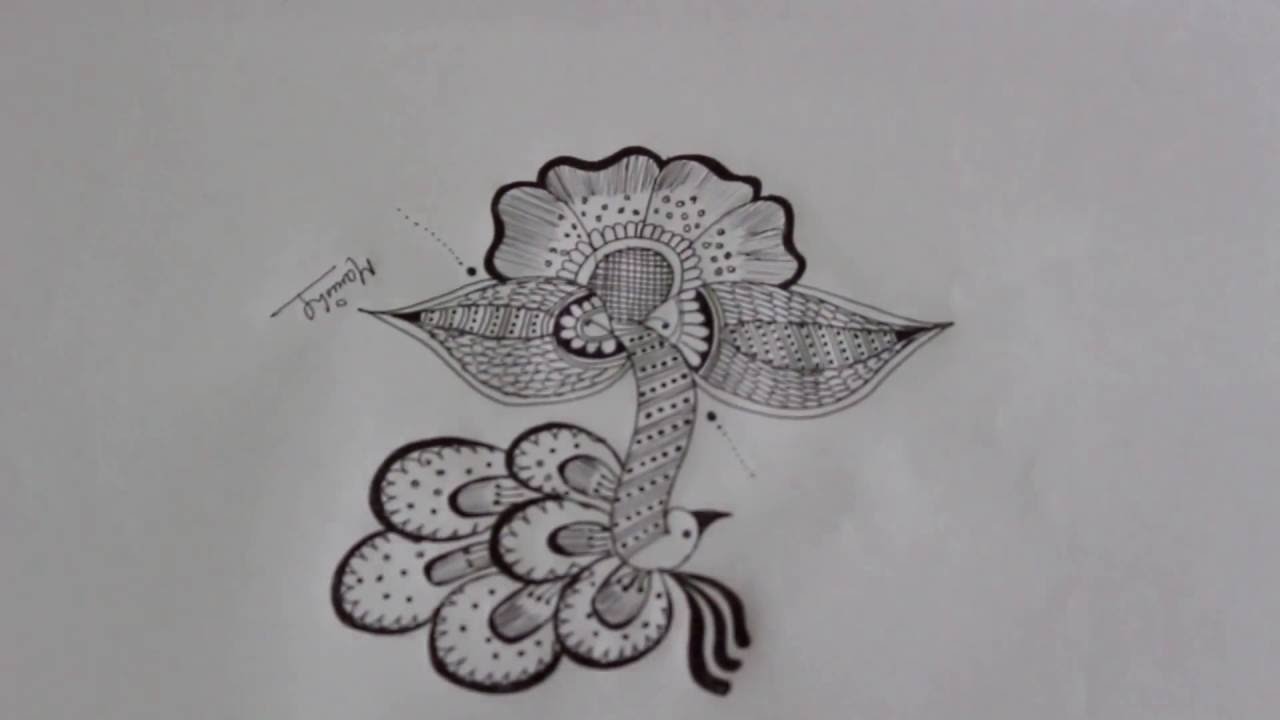 1280x720 Peacock Rangoli Pencil Sketch - Rangoli Sketch