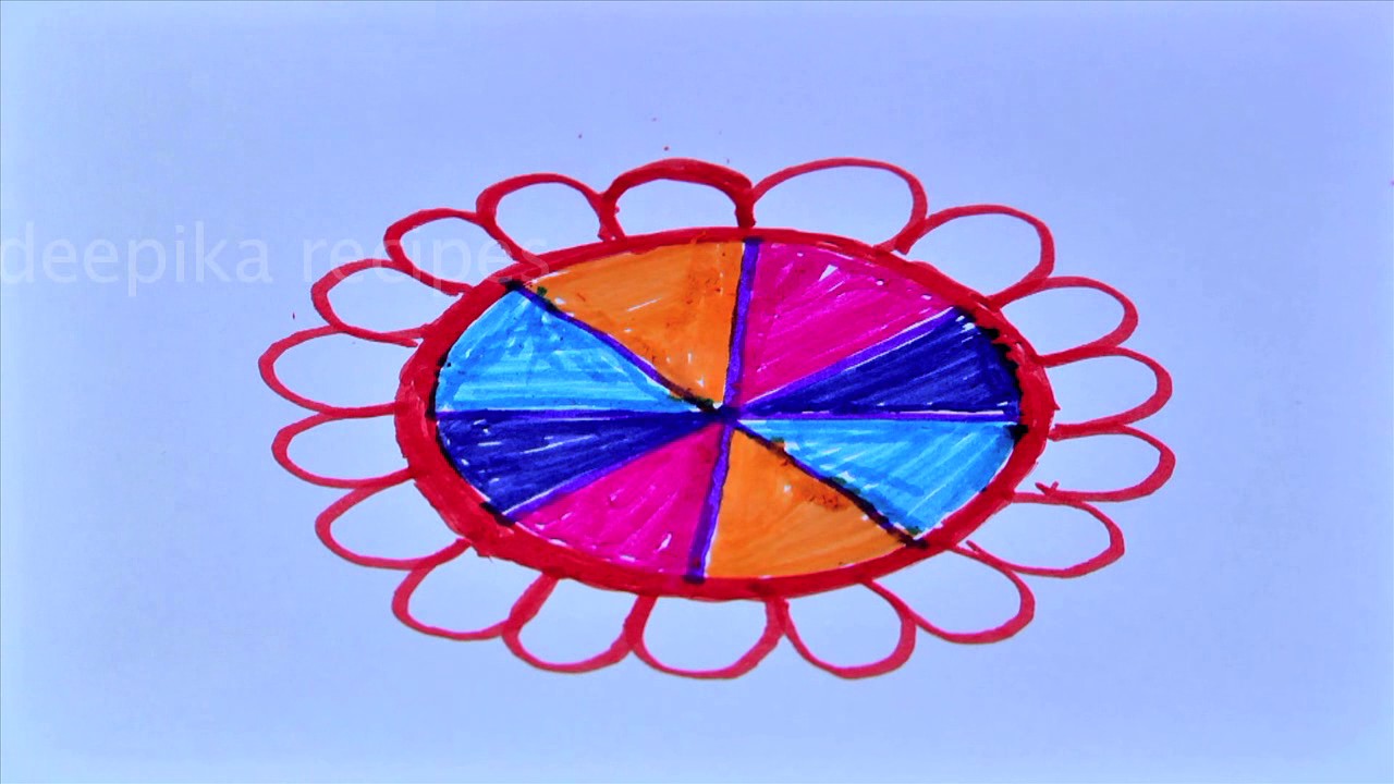 1280x720 Beautiful Multi Colors Rangoli Designs Flower Making With Sketch - Rangoli Sketch Designs