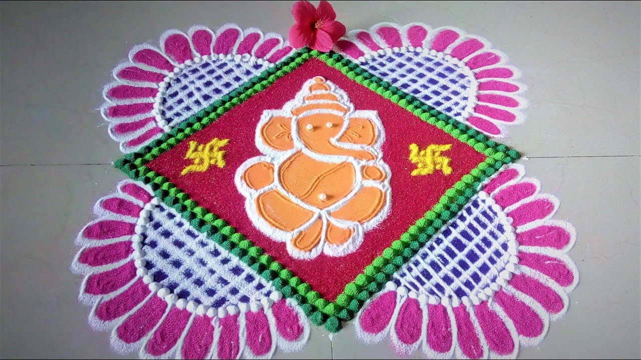 1280x720 Simple And Easy Ganesh Rangoli Design Without Prior Sketch Of - Rangoli Sketch Designs