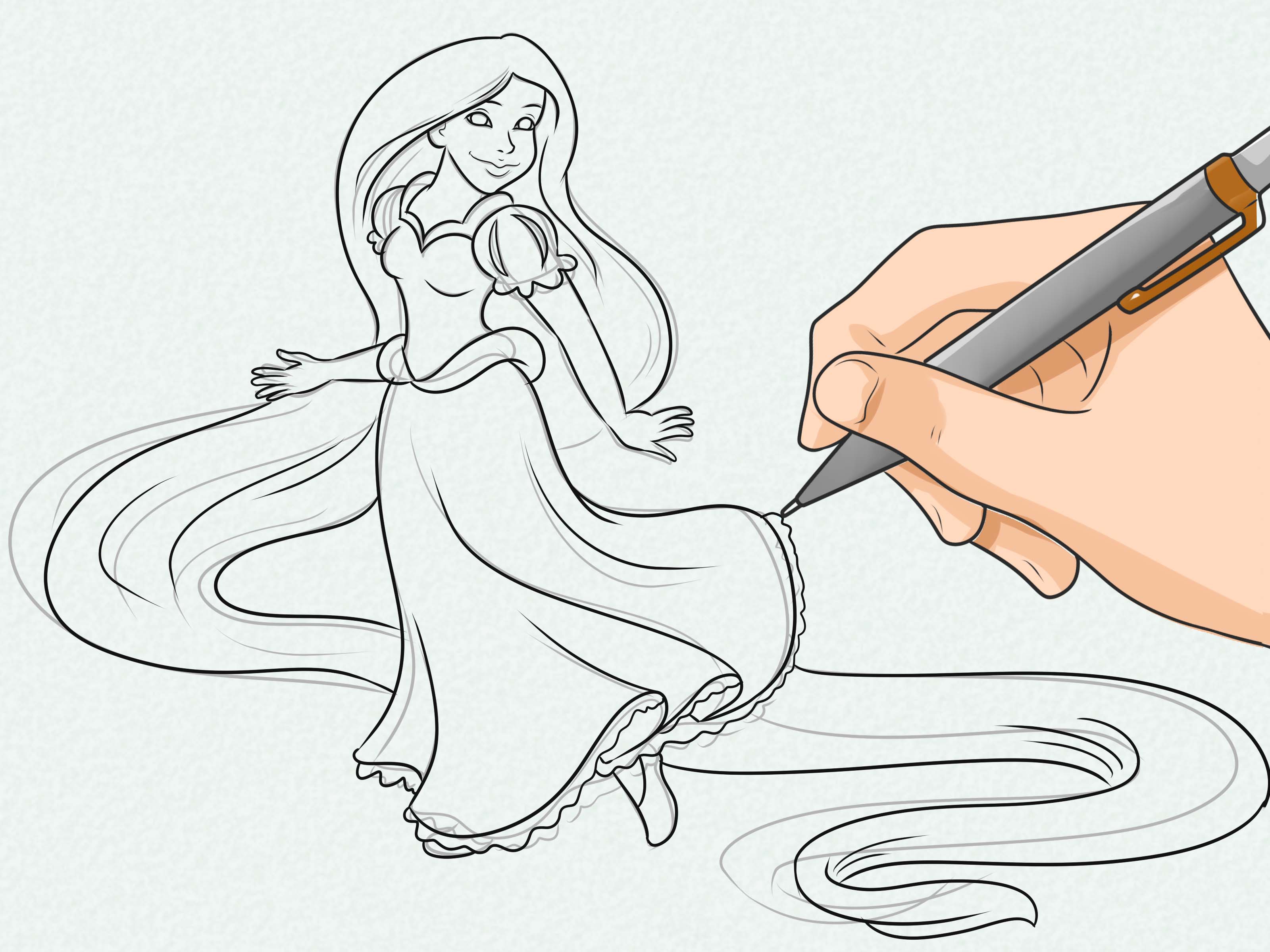 3200x2400 How To Draw Rapunzel 6 Steps (With Pictures) - Rapunzel Sketch