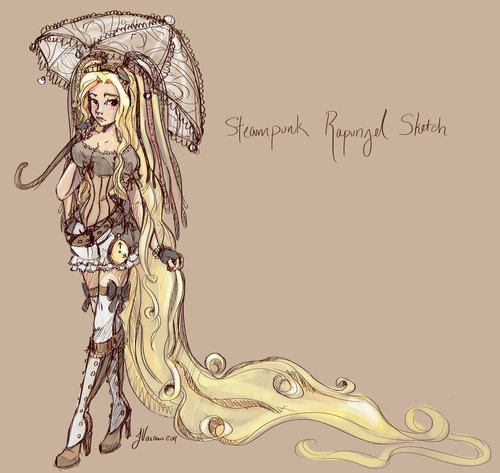 500x473 Steampunk Rapunzel Sketch By ~noflutter - Rapunzel Sketch